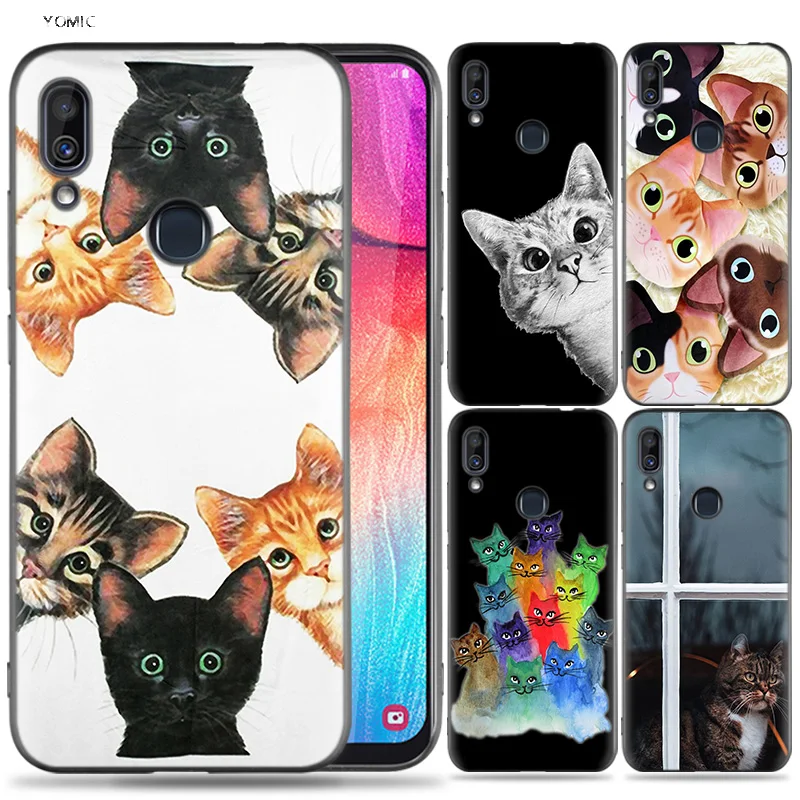 

Silicone Case for Samsung Galaxy A30 A50 A10 A20 A70 A40 M10 M20 M30 A6 A8 J4 J6 J8 Plus A7 A9 2018 Cat Black Cute Kitten Kitty
