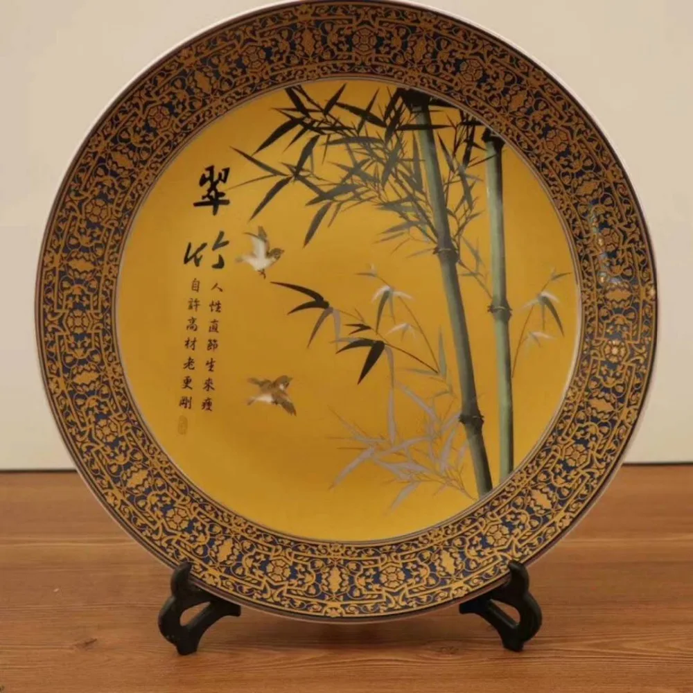 

Exquisite Chinese Antique Imitation Famille Rose Porcelain Plate ,Painted with Bamboo