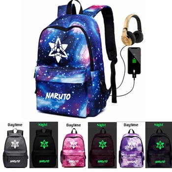 

Luminous Glow in Dark Anime Naruto Galaxy USB Backpack School Bags for Women Girls Canvas Travel Shoulder Bag Laptop School Bags