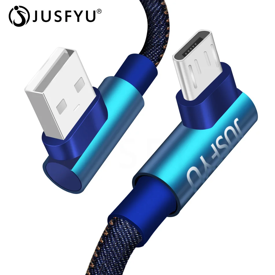 

JUSFYU 1M Micro USB Cable Fast Charger USB Cord 90 Degree Elbow Nylon Braided Data Cable For Samsung/Xiaomi/Huawei Android Phone