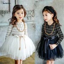 Детское платье с фатиновой юбкой и длинными рукавами для маленьких девочек, 2 цвета, одежда для малышей, детская одежда