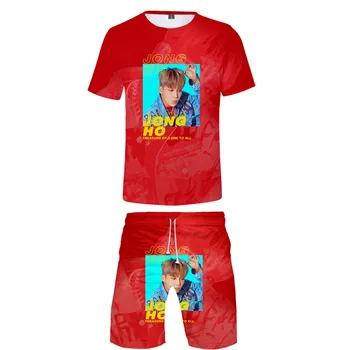 

ATEEZ 2019 new two piece set casual short sleeve T-shirt+ shorts kpops high street fashion round neck tshirt shorts set