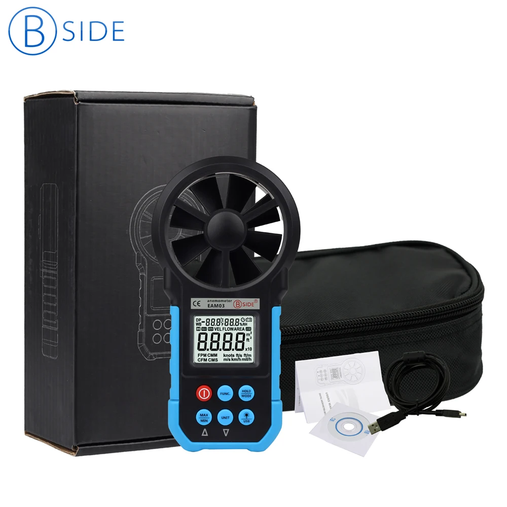 

Bside EAM03 9999 counts handheld mini digital anemometer Wind speed temperature anemometer with USB interface Backligh