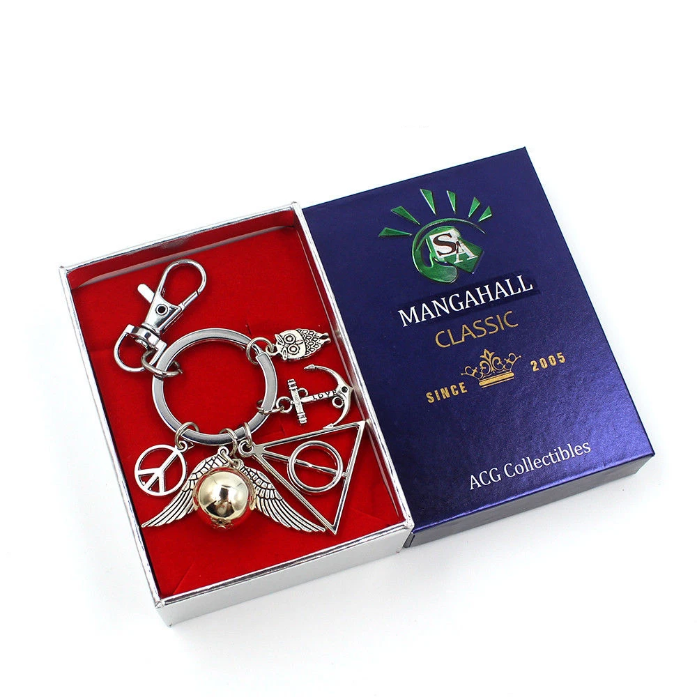 

OHCOMICS 5PCS Harri Potter HP Harry Deathly Hallows+Golden Snitch Metal Keychain Keyring Costume Pendant Key Ring Decor Ornament