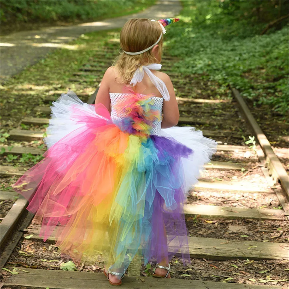 

Erapinky Unicorn Princess Party Dress For Girls Clothes Summer Rainbow Mesh Mermaid Prom Dress Cartoon Tutu Dress Costumes2018