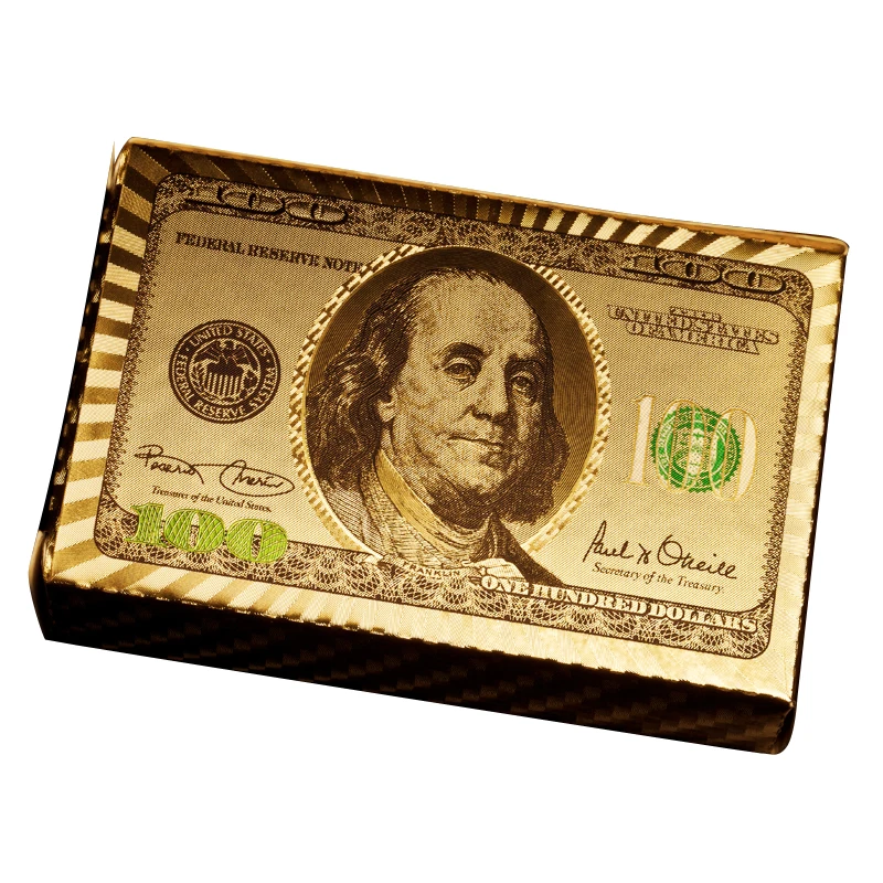 

USD/EURO/Pound Golden Plastic Playing Cards Gold Foil Poker Cards