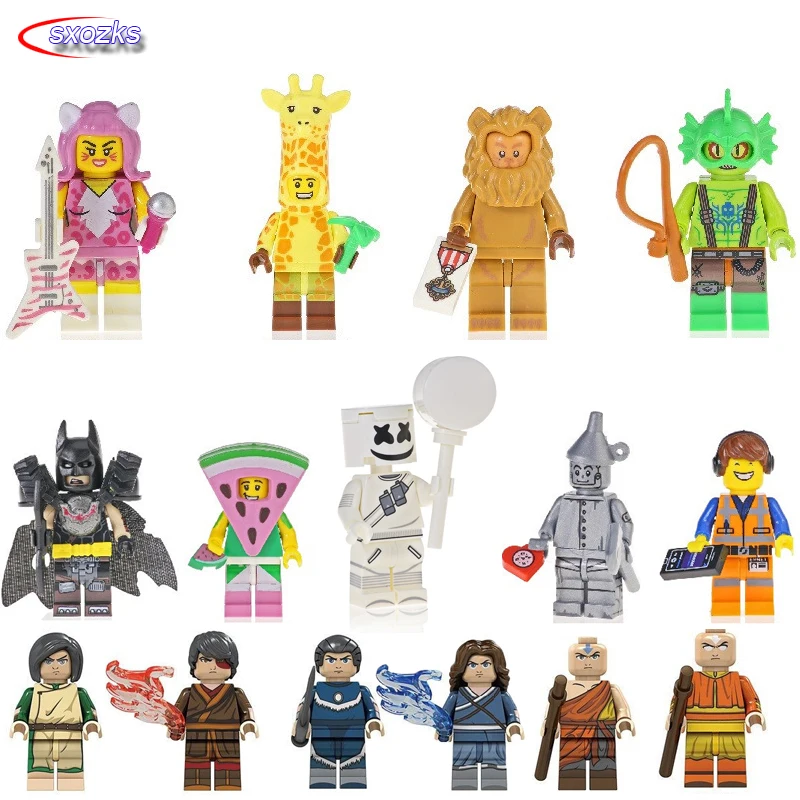 

Building Blocks Pumpng Series Batman Tin Man Watermelon Man Emmet Cat Pop Singer Kitty Giraffe Figures Toys For Children gifts