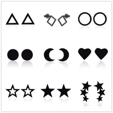 Из нержавеющей стали простой шпильки геометрической формы серьги для женщин крутой маленький черный цвет треугольник Квадратный Круг Серьги