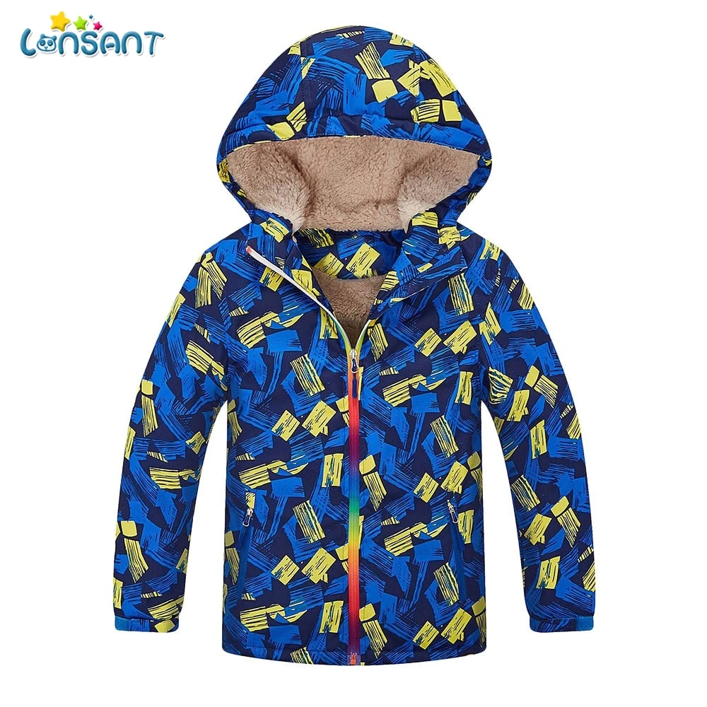 

LONSANT Children Jackets Kids Baby Boys Coat Outdoor Waterproof Hooded Camouflage Geometric Print Warm Jacket Thick coat clothes