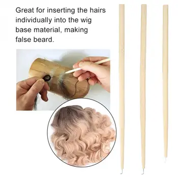 

Hooking Hair Ventilating Needle with Wood Handle Lace Wig False Beard Making Repairing Weaving