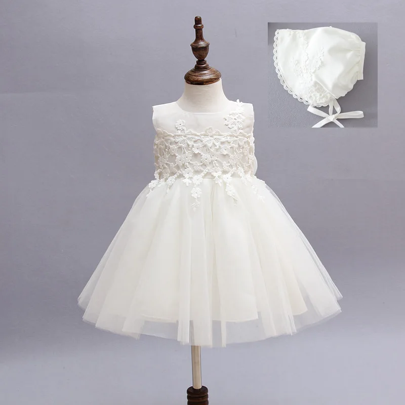 

high-grade lace white flower girls dresses bow princess evening tutu dress for 1 year birthday baby tulle girl baptism dress
