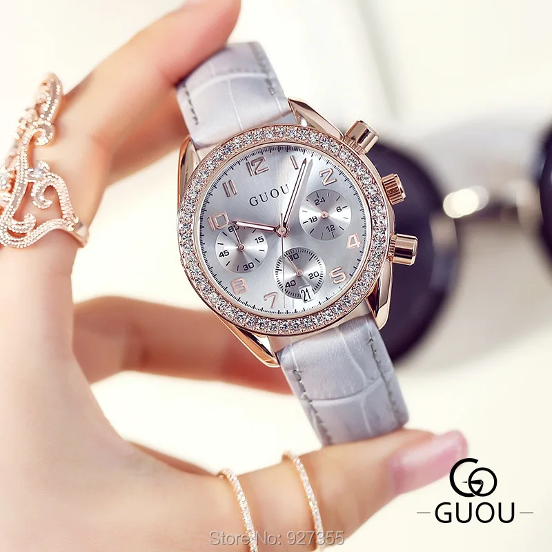 2017 New GUOU Luxury Brand Ladies Watch Fashion Women Leather Strap Bracelet Rhinestone Crystal Diamond Quartz-watch Clock 2017 New GUOU Luxury Brand Ladies Watch Fashion Women Leather Strap Bracelet Rhinestone Crystal Diamond Quartz-watch Clock