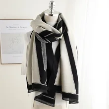 Новинка, кашемировые шарфы для женщин, простой геометрический принт, шали и палантины, высокое качество, зимний шарф для девушек, теплая Пашмина для улицы