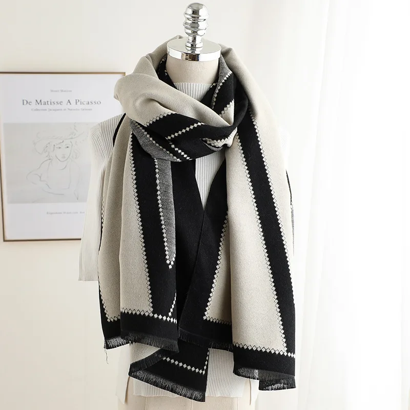 

2019 New Cashmere Scarves Women Simple Geometric Print Shawls and Wraps High Quality Winter Scarf Lady Outdoor Warmer Pashmina