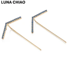 

LUNA CHIAO Gold Plating V shape Chevron Rhinestone Crystal Zircon Stud Earring for Women INS popular earring