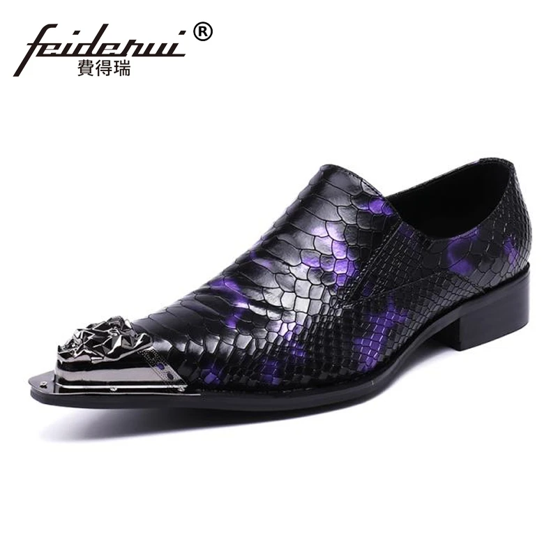 Mocasines Púrpura Deslizamiento Auténtico Formal Dedo Hombre Más La Cuero Hombres Cocodrilo Lujo Para Zapatos En Del Pie Punta Sl153 Boda Tamaño De wxfq17