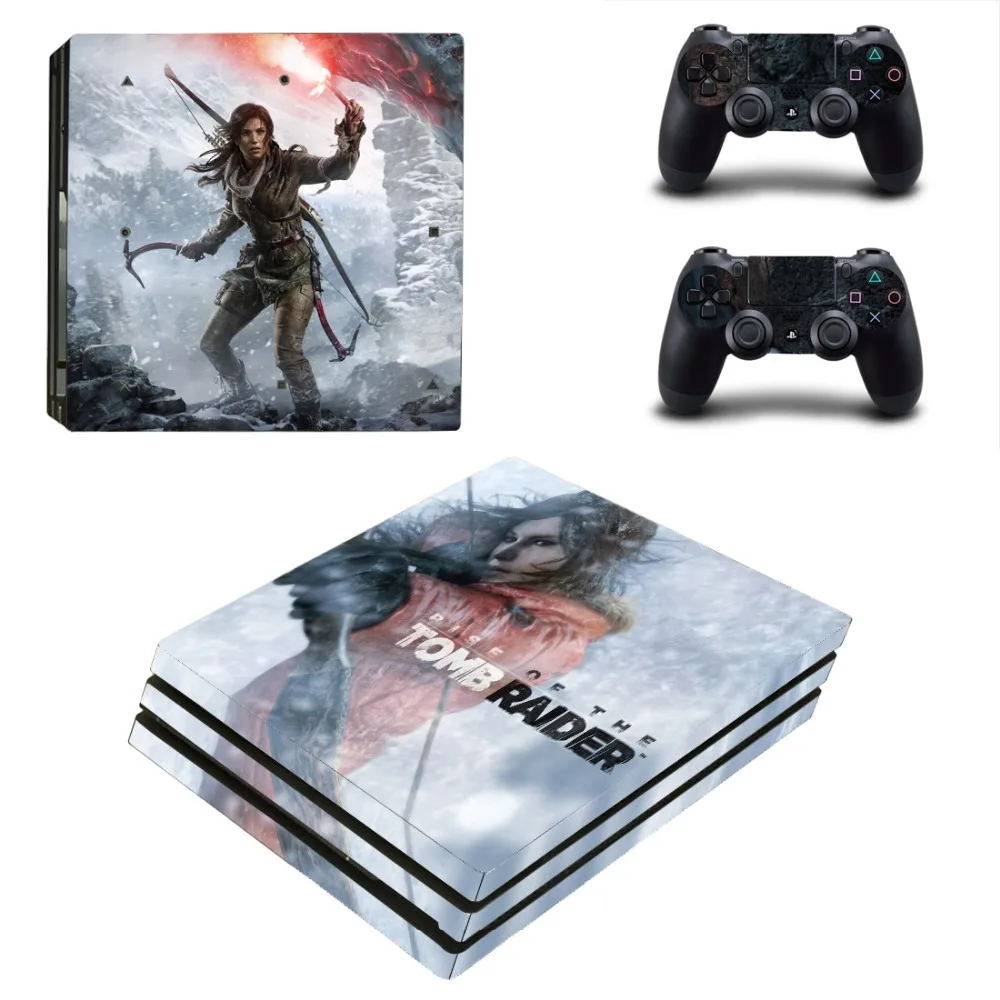 Наклейка Rise of the Tomb Raider PS4 Pro для консоли PlayStation 4 и 2 контроллера Виниловая наклейка