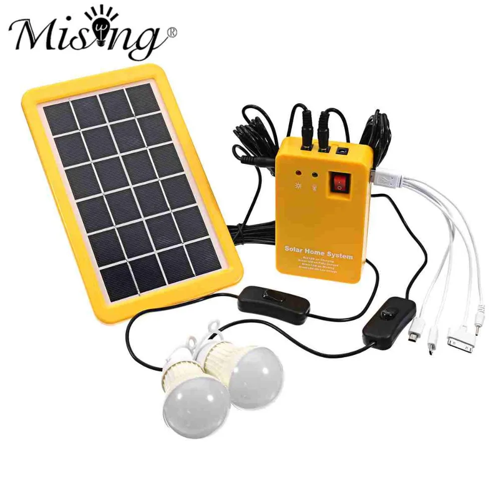 1 Set Solar Power Panel Generator LED Light Bulbs 5V USB Charger Home