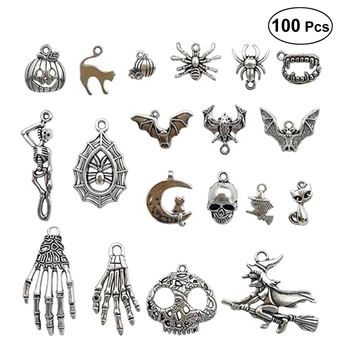 

100pcs Vintage Skeleton Halloween Old Fashioned Skeleton Accessory Craft Supplies for Jewelry Making Necklace Pendants DIY