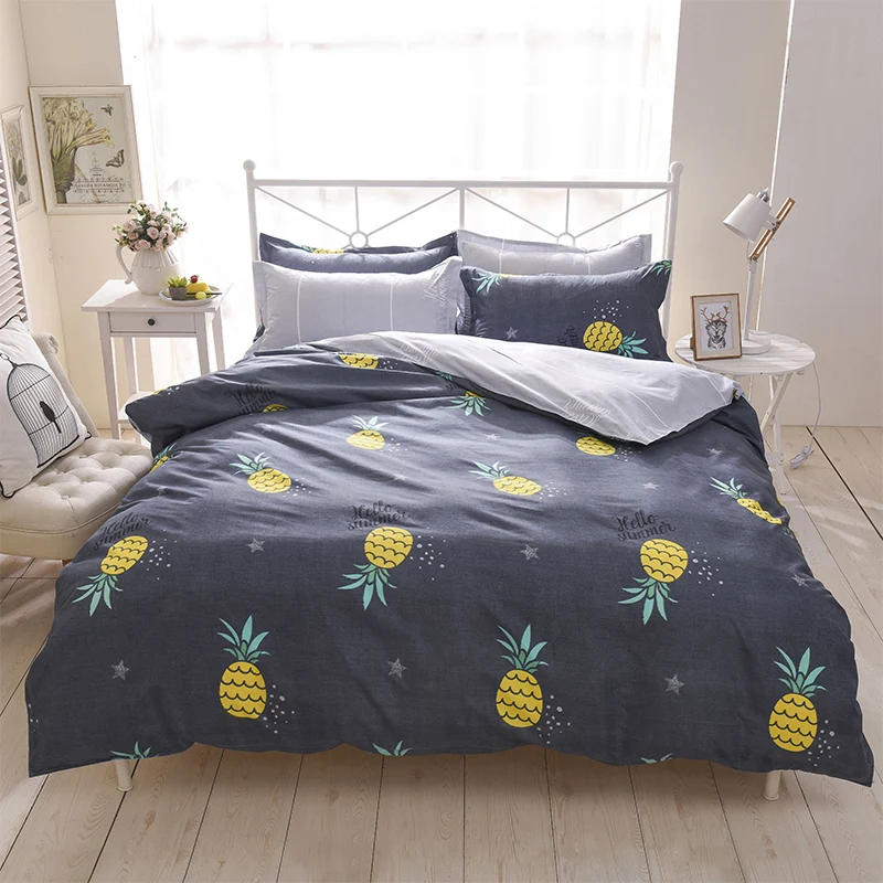 

Pineapple Bedding Set Printed Fruit Cool Feel Bedsheet Soft 100% Polyester fiber Duvet Cover Set 4pcs King Queen Size bed 25
