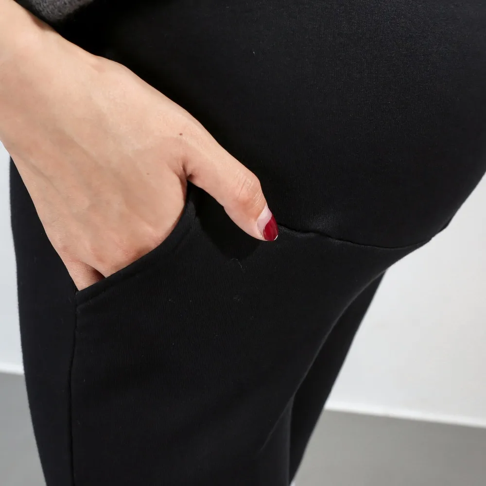 Плюс бархатные зимние штаны для беременных Одежда для беременных женщин теплые трикотажные брюки с высокой талией на подтяжках для беременных