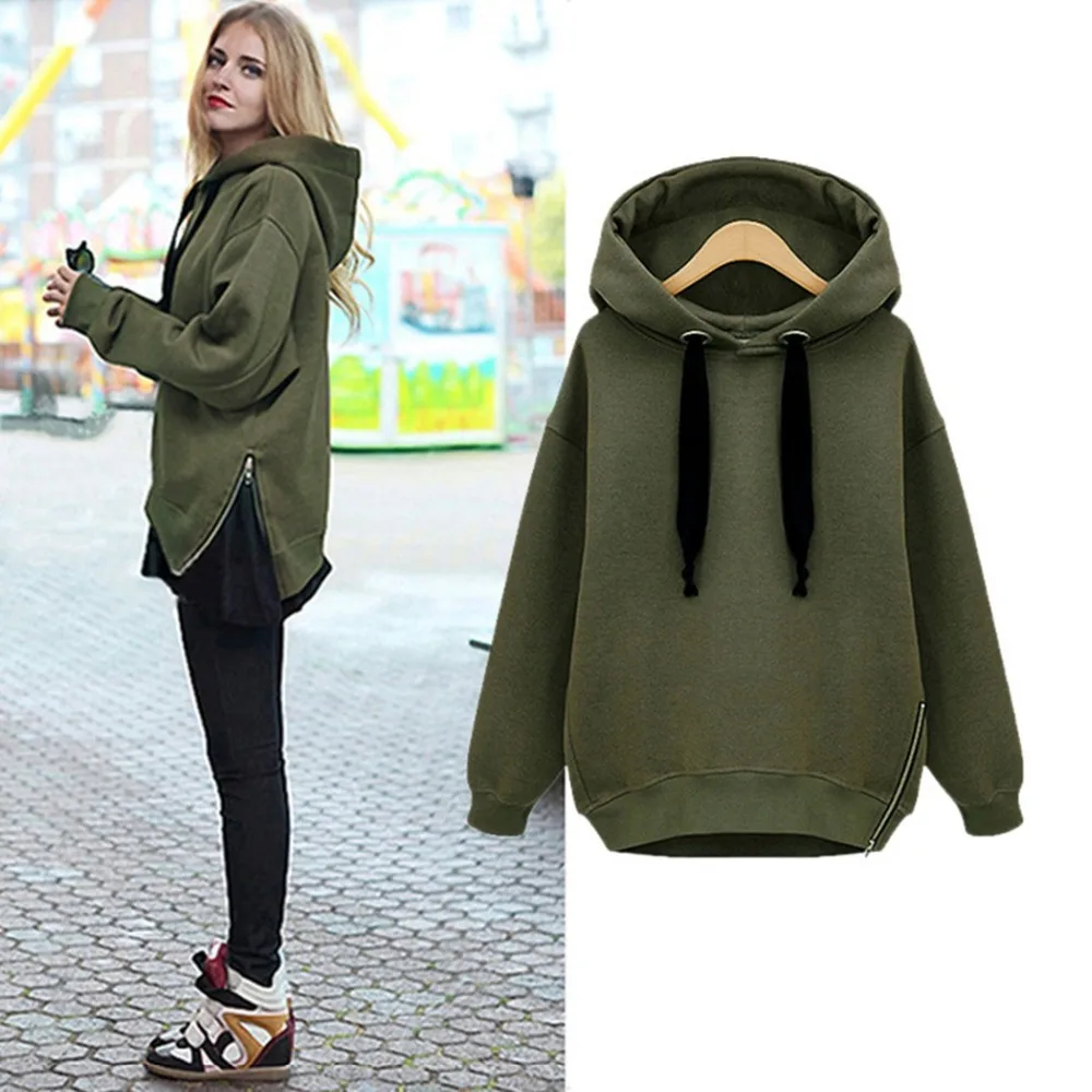 Women Hoodies Sweatershirt 2017 Fashion Side Zipper Ladies