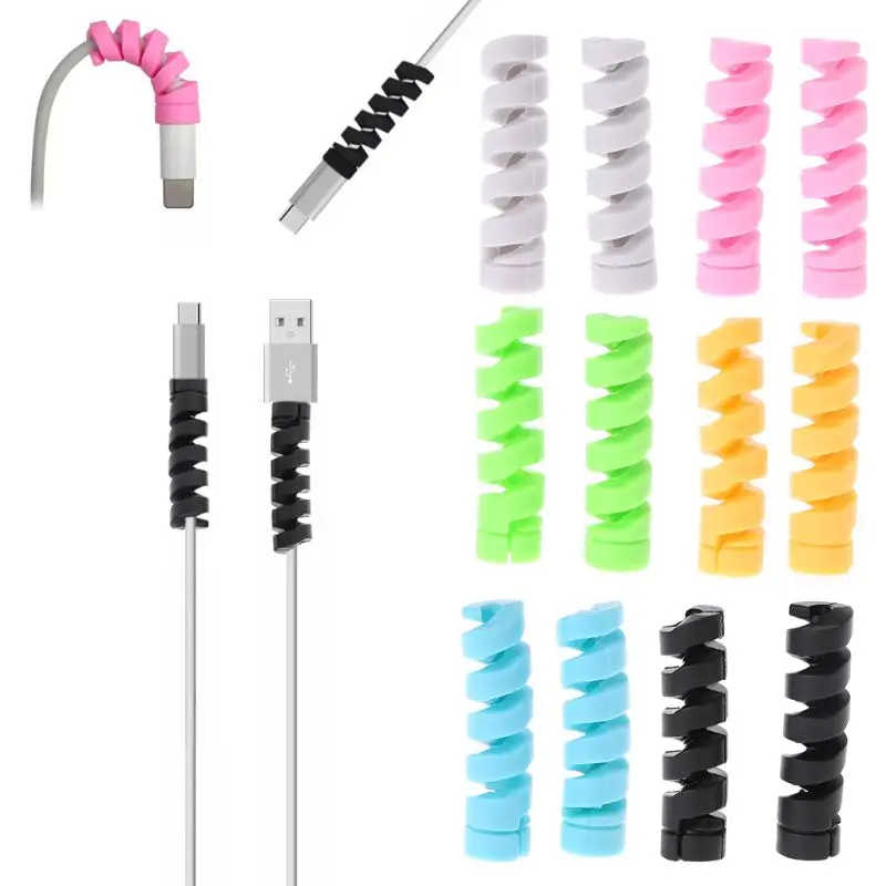 

2pcs Cable Protector Bobbin Winder Data Line Case Rope Protection Spring Twine For Phone USB Earphone Cover