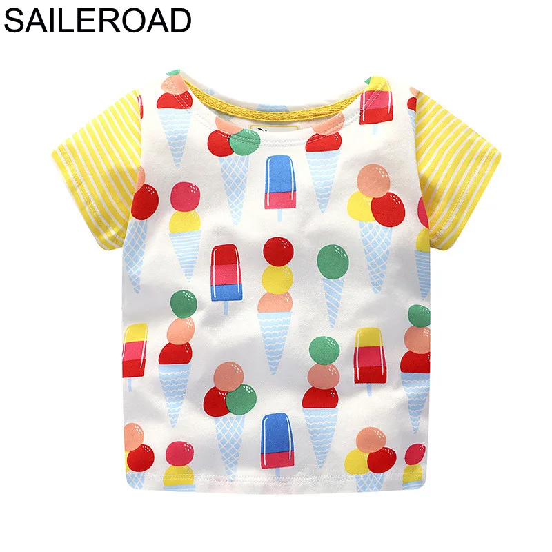 

SAILEROAD 1-6Years Summer Ice Cream Print Baby Girls Short Sleeve T Shirt For Cotton Newborn Toddler Girl's Clothing Kids Tops