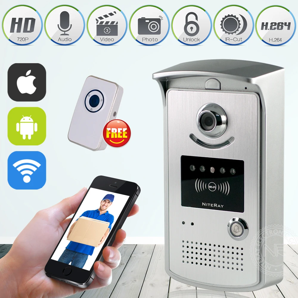 New Hot HD 720P Video Door phone Wifi Smart Door bell IOS Android Remote Control Monitor Alarm Intercom