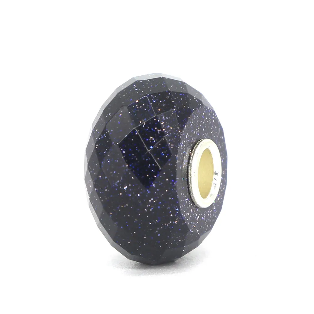 Омела, 925 пробы, серебро, 3,6 мм, сердцевина, граненый натуральный голубой песчаник, Lansha, камень, очаровательный шарик, подходит для европейского браслета, ювелирное изделие