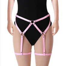 Розовый кожаный ремень-подвязка ремень ремни пастельный, готический панк Регулируемый фестиваль танец рейв чулки с подтяжками Женские поясные пояса