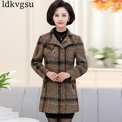 2019 г. модная теплая верхняя одежда в клетку Для женщин осень-зима шерстяное пальто Большие размеры тонкий женский весна шерстяное пальто V348
