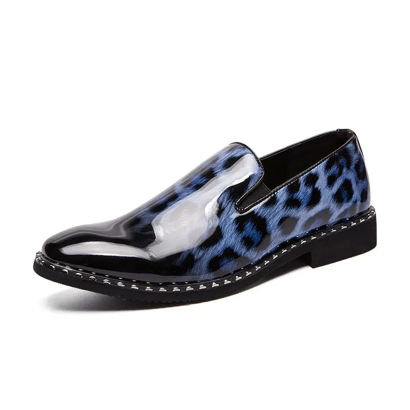 WOLF WHO/Очаровательные Брендовые мужские итальянские лоферы; Дизайнерская обувь с леопардовым принтом; Мужские модельные туфли; деловые мокасины ручной работы; buty meskie X-033 - Цвет: blue