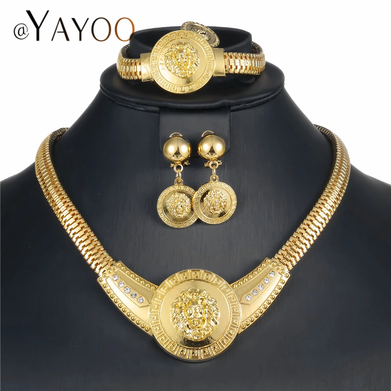 

Dubai Gold Color Jewelry Sets For Women Nigerian Wedding African Beads Jewelry Set Imitation Crystal Necklace Fashion Jewellery