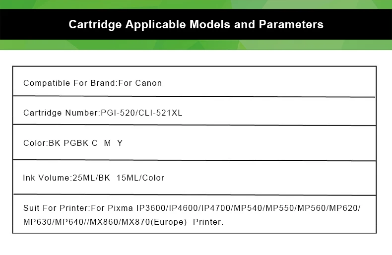 Полный картридж PGI 520 CLI 521 XL для Canon Pixma MP540 MP550 MP560 MP620 MP630 MP640 MP980 MP990 MX860 MX870 IP3600 принтер