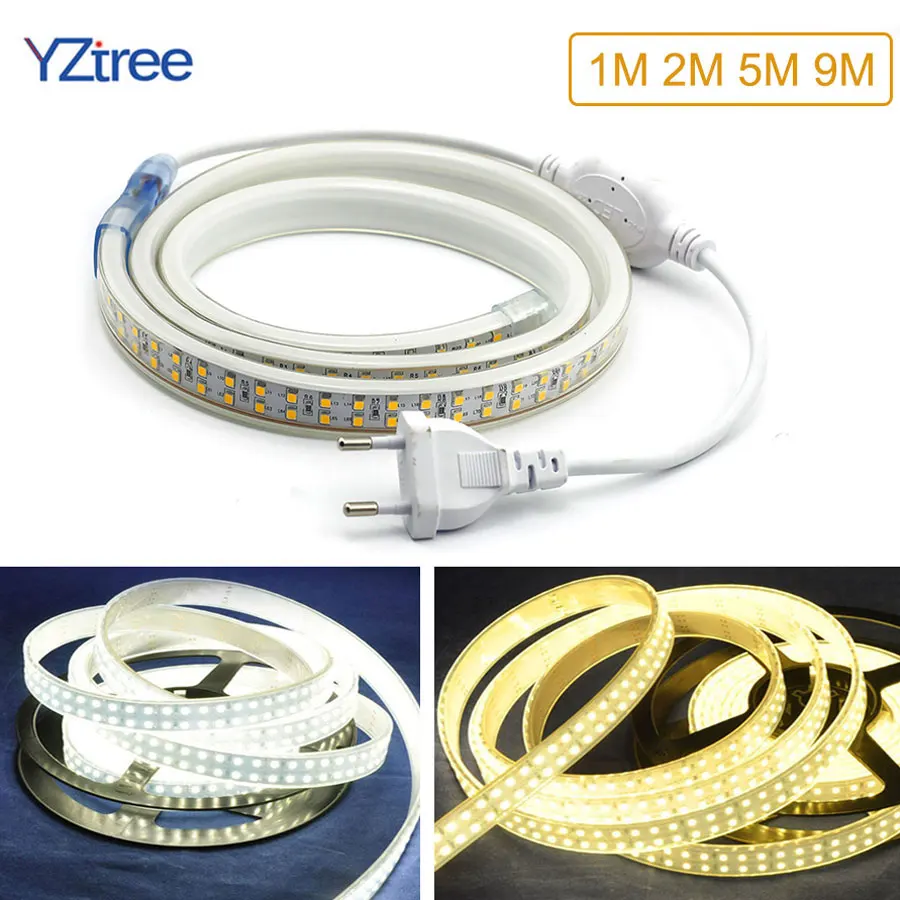 #cheap 2835 SMD LED Strip Light AC 220V Waterproof Double Row 180LEDs M Flexible LED Rope Light Garden Christmas Deccor Lamp EU Plug