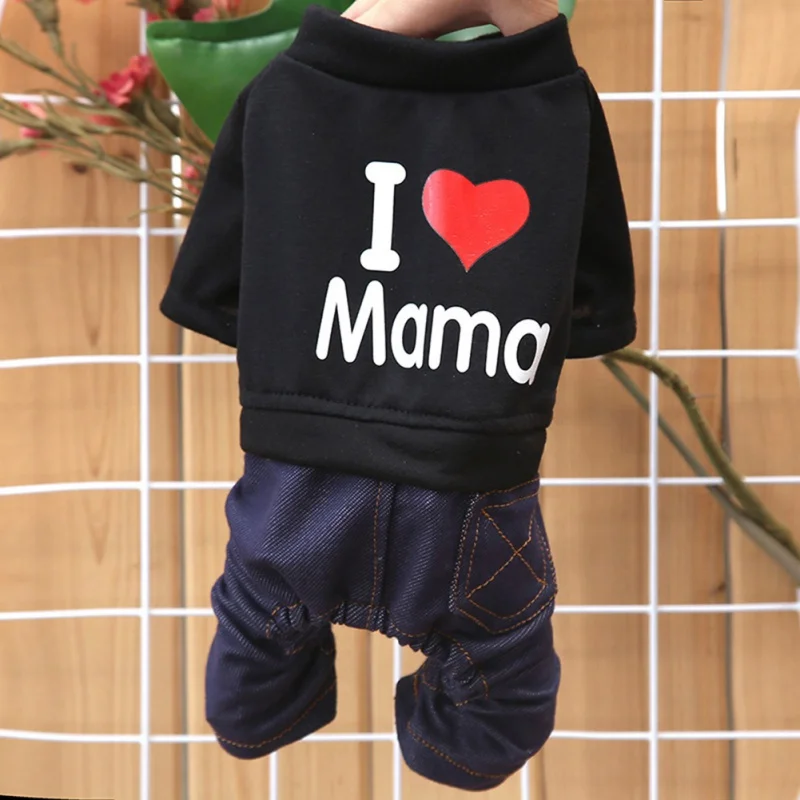 

Dog Stitched Cotton Hoodies and Jeans Spring Autumn Clothes I Love Mama Print Pet Dog Products for Chihuahua French Bulldog