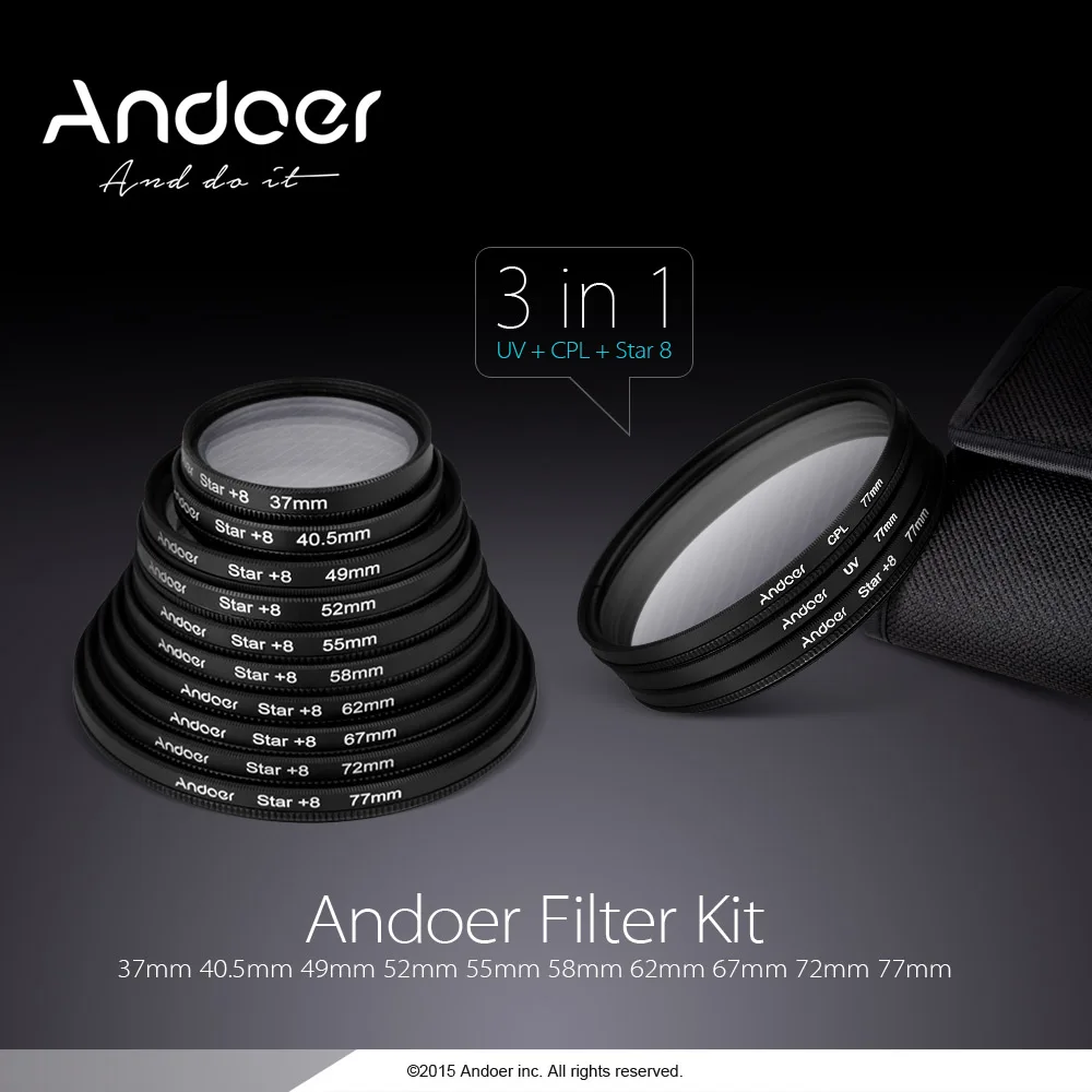 Набор фильтров Andoer 40 5 мм UV + CPL Star набор 8 точечных с чехлом для объектива камеры Canon