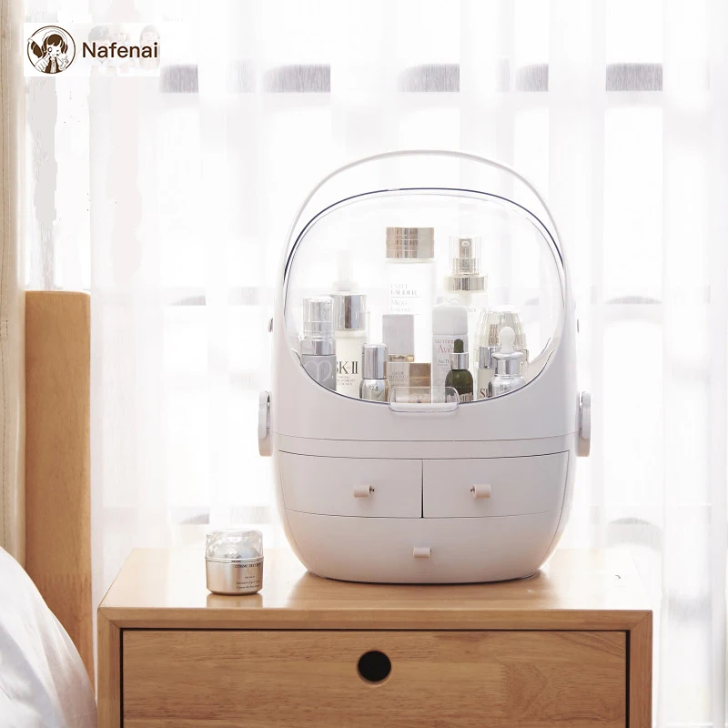 

Large Capacity Portable Cosmetics Storage Box Plastic Dust Desktop Drawer Dresser Shelf TOP Makeup organizer for Bedroom