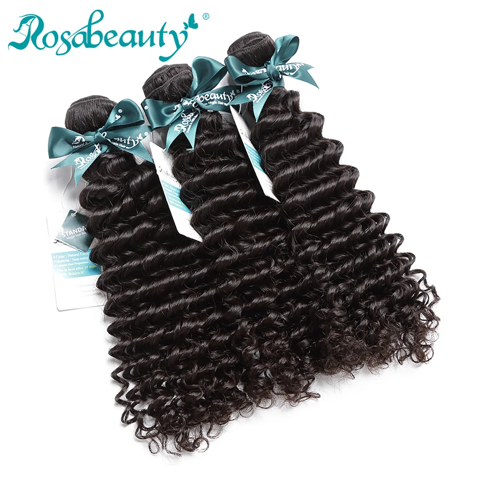 RosaBeauty класс волос 10A перуанские девственные волосы глубокие волнистые пучки необработанные вьющиеся человеческие волосы плетение
