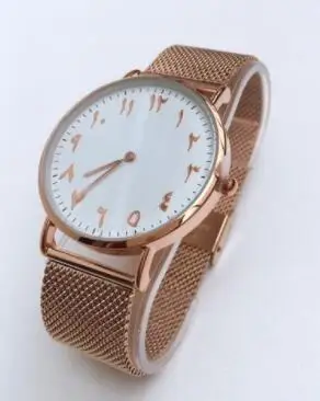 Арабские часы с простым циферблатом кожаный сетчатый ремешок для наручных часов - Цвет: rose gold mesh