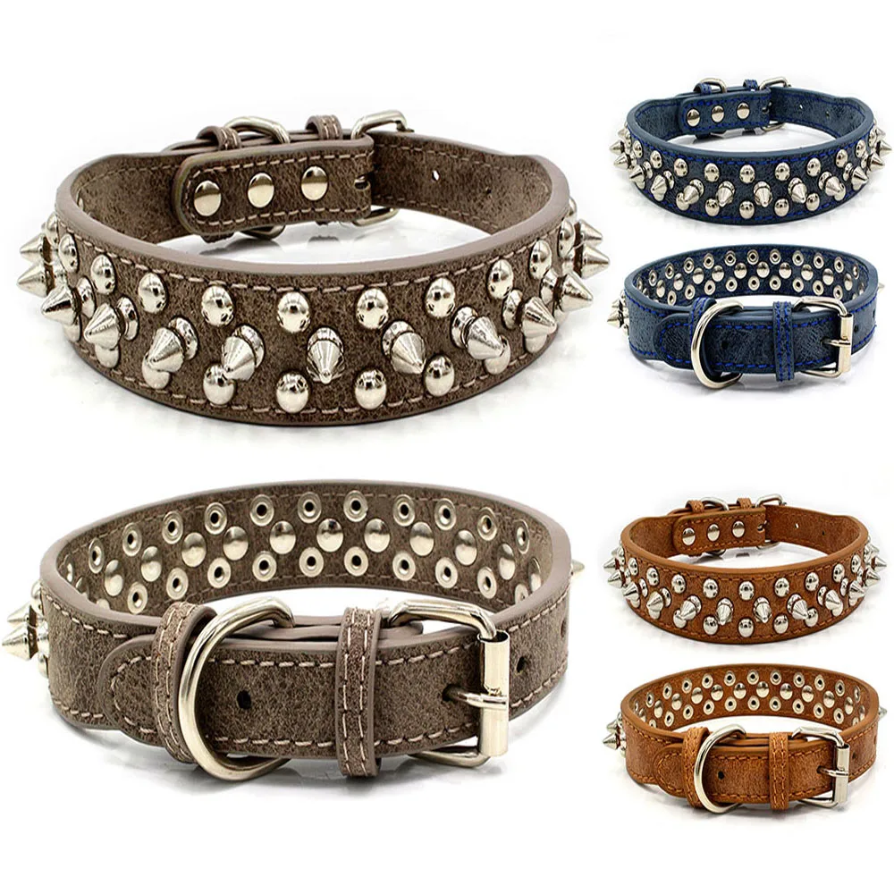 

Punk Spiked Studded Dog Collar Adjustable Wide PU Leather Pet Dog Collar for Small Medium and Large Dogs Puppy Pet Cat Collar