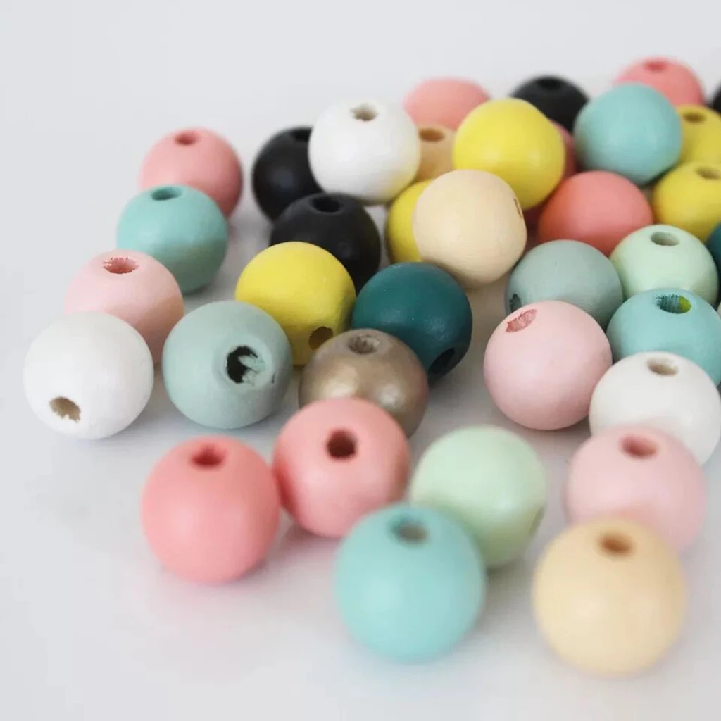 30 Pieces Dyed Color Natural Wood Spacer Loose Beads Necklace Bracelet Charms Findings 20mm