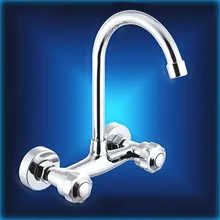 Настенное крепление с двумя ручками 2 отверстия латунный смеситель кран, горячая и холодная вода овощи кран для кухонной раковины, J14771