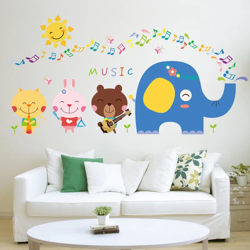 

Cartoon Animals Elephant Music Notes Wall Decal Home Sticker Paper Art Picture DIY Murals kids Nursery Baby Room Decoration