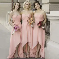 Сексуальное платье для подружки невесты с высоким низким подъемом, шифоновое длинное строгое платье без бретелек длиной до пола 2019