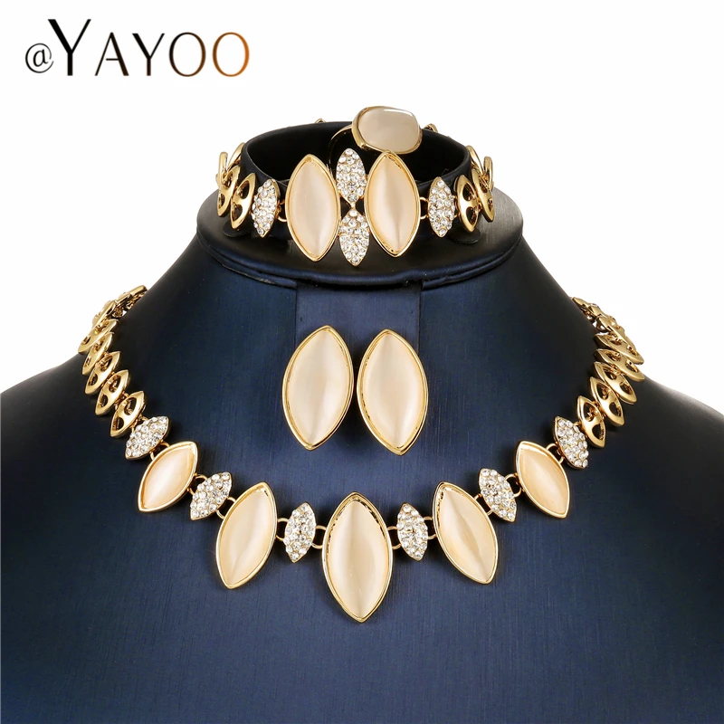 

AYAYOO Jewelry Sets For Women Nigerian Wedding African Beads Jewelry Set Gold Color Necklace Set Girls Turkish Jewellery