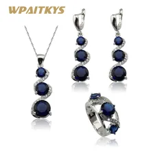 Синий кристалл белый кубический цирконий комплекты украшений для женщин серебряный цвет ожерелье кулон серьги кольца Подарочная коробка WPAITKYS