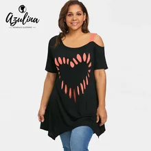 AZULINA Women T Shirt Plus Size 5XL Short Sleeve Heart Print Tunic T-Shirt New Fashions 2018 Ladies Tops Tshirts Women Pullovers