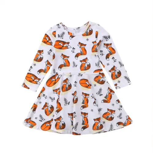 

Kids Baby Girls Animal Fox Long Sleeve Tutu Dress Casual Outfits Cotton Clothes